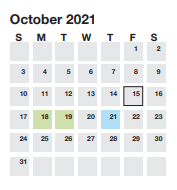 District School Academic Calendar for Washington Center Sp for October 2021