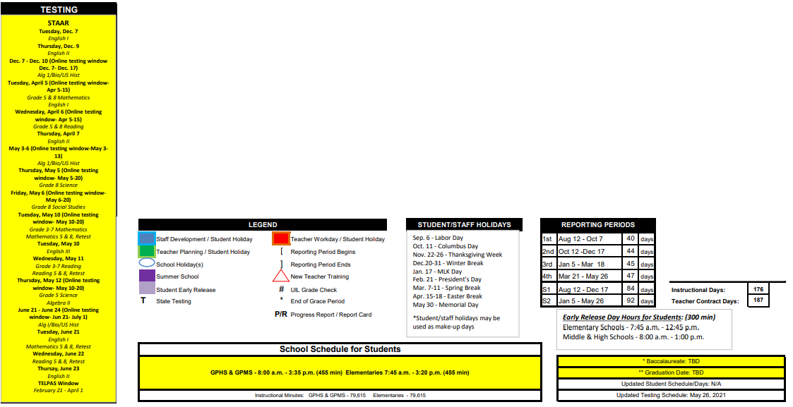 District School Academic Calendar Key for Gregory-portland J H