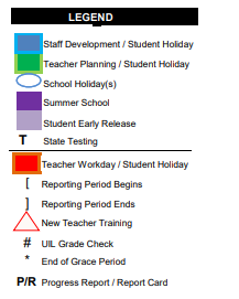 District School Academic Calendar Legend for East Cliff El