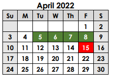 District School Academic Calendar for Alter Learning Ctr for April 2022