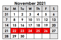 District School Academic Calendar for Groesbeck Middle for November 2021
