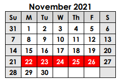 District School Academic Calendar for Alter Learning Ctr for November 2021