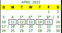 District School Academic Calendar for Groveton J H-h S for April 2022