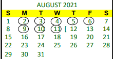 District School Academic Calendar for Groveton J H-h S for August 2021