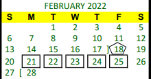District School Academic Calendar for Groveton J H-h S for February 2022