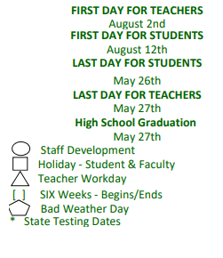 District School Academic Calendar Legend for Groveton J H-h S