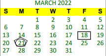 District School Academic Calendar for Groveton J H-h S for March 2022