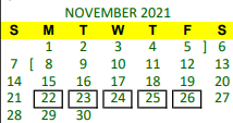 District School Academic Calendar for Groveton J H-h S for November 2021