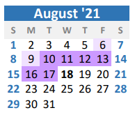 District School Academic Calendar for Gunter Middle for August 2021