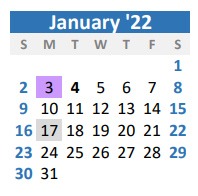 District School Academic Calendar for Gunter Elementary for January 2022