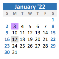 District School Academic Calendar for Gunter Middle for January 2022