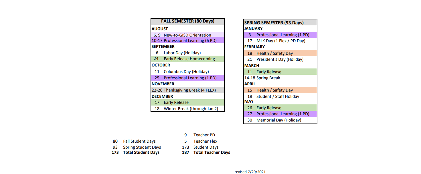 District School Academic Calendar Key for Gunter High School