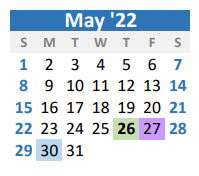 District School Academic Calendar for Gunter Elementary for May 2022
