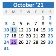 District School Academic Calendar for Gunter Middle for October 2021