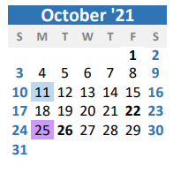 District School Academic Calendar for Collinsville Aep for October 2021