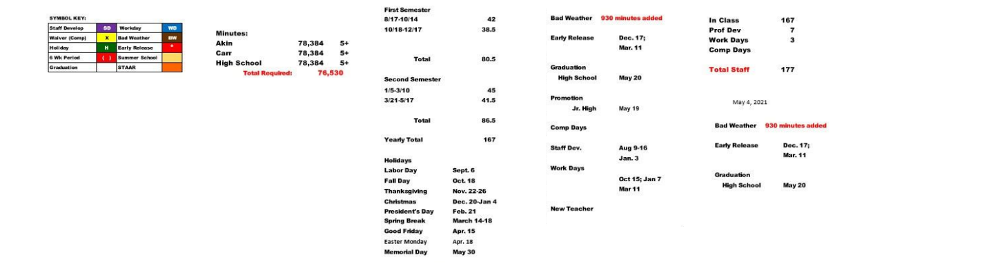 District School Academic Calendar Key for Akin Elementary