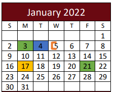 District School Academic Calendar for G O A L S Program for January 2022