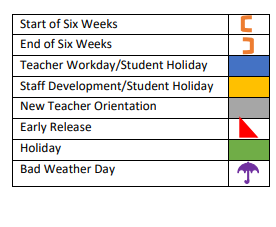 District School Academic Calendar Legend for Hallettsville Elementary