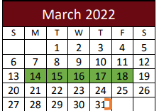 District School Academic Calendar for G O A L S Program for March 2022