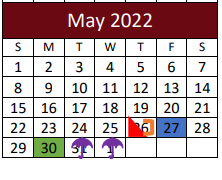 District School Academic Calendar for G O A L S Program for May 2022