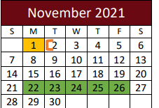 District School Academic Calendar for Hallettsville Elementary for November 2021