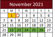 District School Academic Calendar for G O A L S Program for November 2021