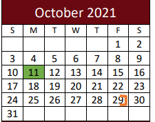 District School Academic Calendar for Hallettsville Elementary for October 2021