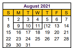 District School Academic Calendar for Hallsville J H for August 2021