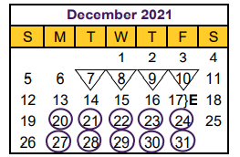 District School Academic Calendar for Hallsville J H for December 2021