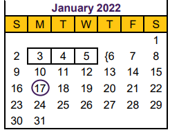 District School Academic Calendar for Hallsville H S for January 2022