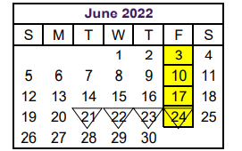 District School Academic Calendar for Hallsville J H for June 2022
