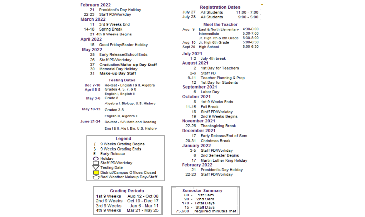 District School Academic Calendar Key for Hallsville H S