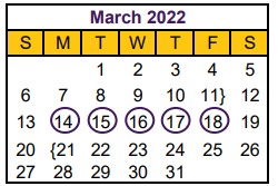 District School Academic Calendar for Hallsville Pri for March 2022