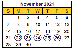 District School Academic Calendar for Hallsville H S for November 2021