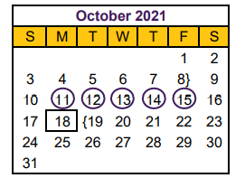 District School Academic Calendar for Hallsville Pri for October 2021