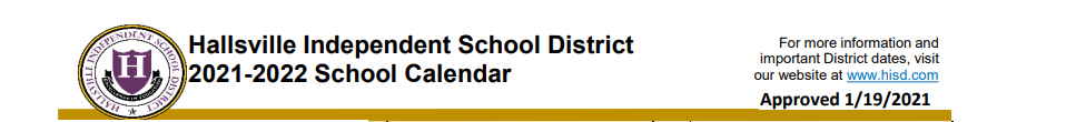 District School Academic Calendar for Hallsville Elementary