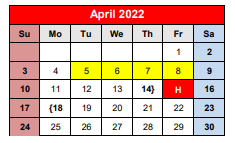District School Academic Calendar for Hamilton High School for April 2022