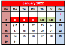 District School Academic Calendar for Hamilton High School for January 2022