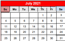 District School Academic Calendar for Hamilton Junior High School for July 2021