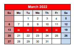 District School Academic Calendar for Hamilton Junior High School for March 2022