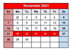 District School Academic Calendar for Hamilton High School for November 2021