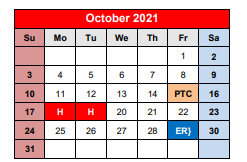 District School Academic Calendar for Ann Whitney Elementary for October 2021