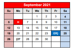 District School Academic Calendar for Hamilton Junior High School for September 2021