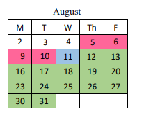 District School Academic Calendar for Red Bank Middle School for August 2021