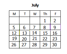 District School Academic Calendar for Central High School for July 2021