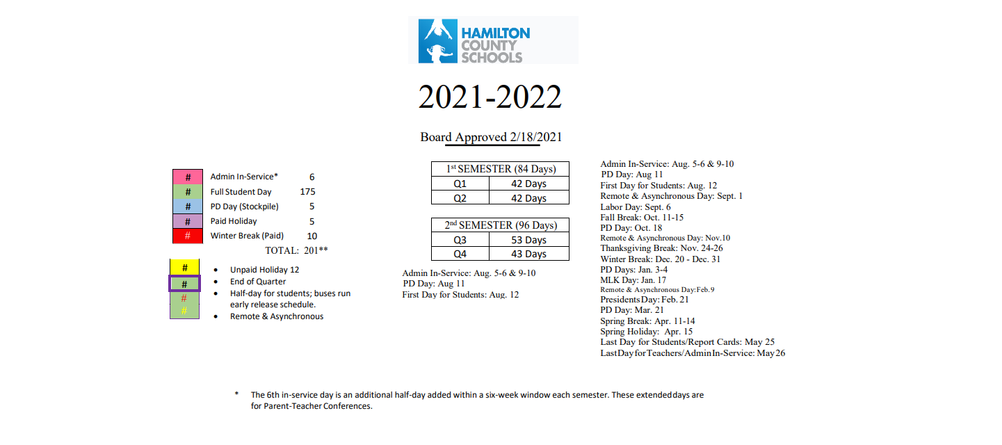 District School Academic Calendar Key for East Ridge Elementary School