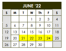 District School Academic Calendar for Hardin/chambers Ctr for June 2022