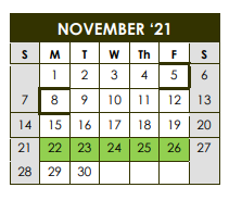 District School Academic Calendar for Hardin/chambers Ctr for November 2021