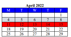 District School Academic Calendar for Hardin Co J J A E P for April 2022