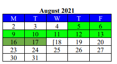 District School Academic Calendar for Hardin Co J J A E P for August 2021